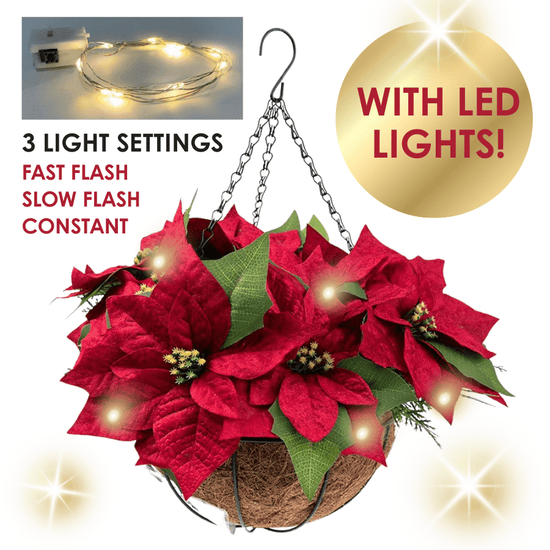 Poinsettia LED Forever Flowerz Hanging Basket