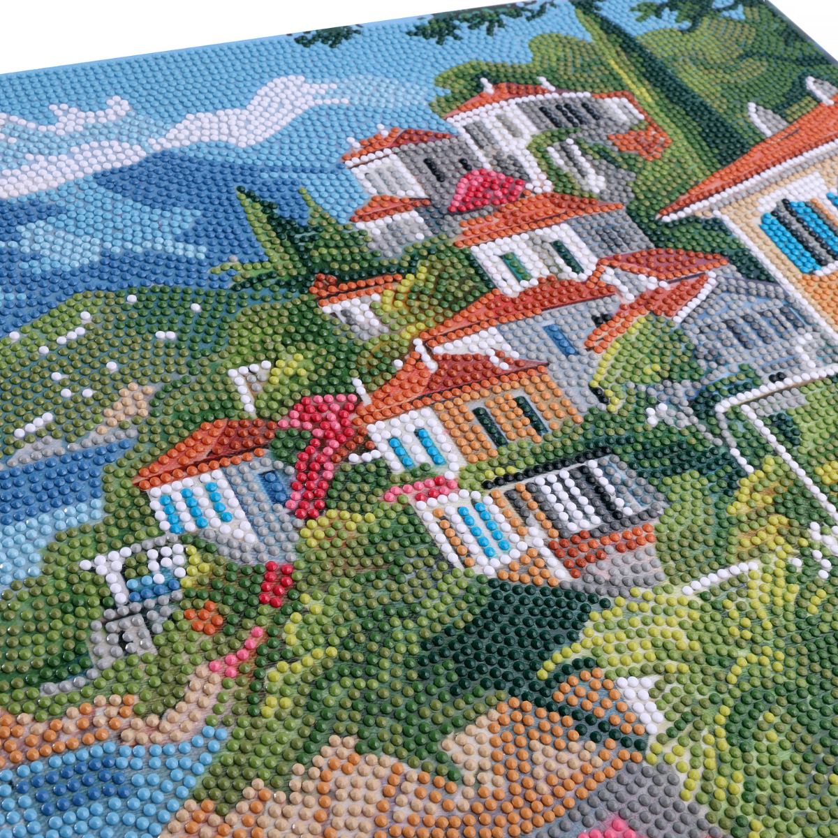 Blossoms & Blue Waters Crystal Art Canvas Kit close up