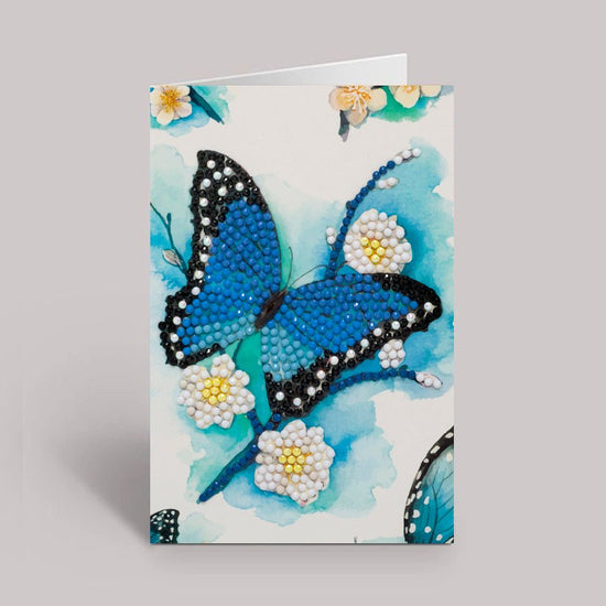 Blue Butterfly Crystal Art Card