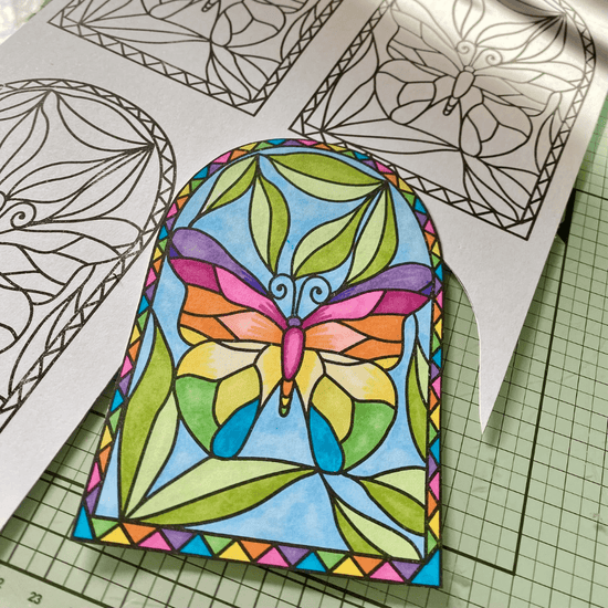Load image into Gallery viewer, Butterfly Of Light Stained Glass Window A6 Stamp Set 5
