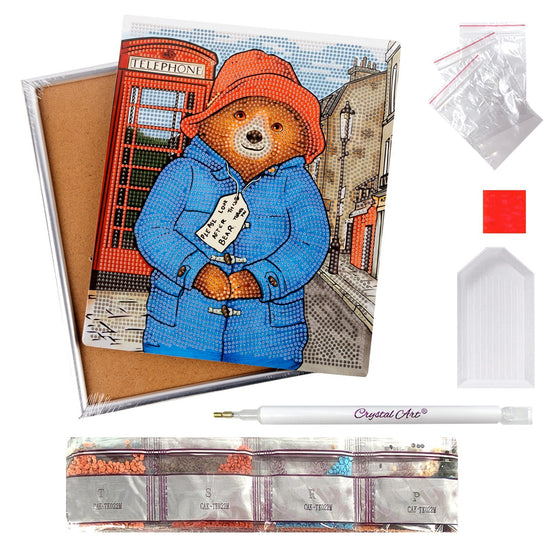 Load image into Gallery viewer, &amp;quot;Taking A Stroll&amp;quot; Paddington Bear Crystal Art Framed Kit 21x25cm
