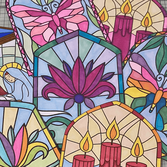 Load image into Gallery viewer, CCST148 A6 Stamp Set Stained Glass Window Floral Radiance 3
