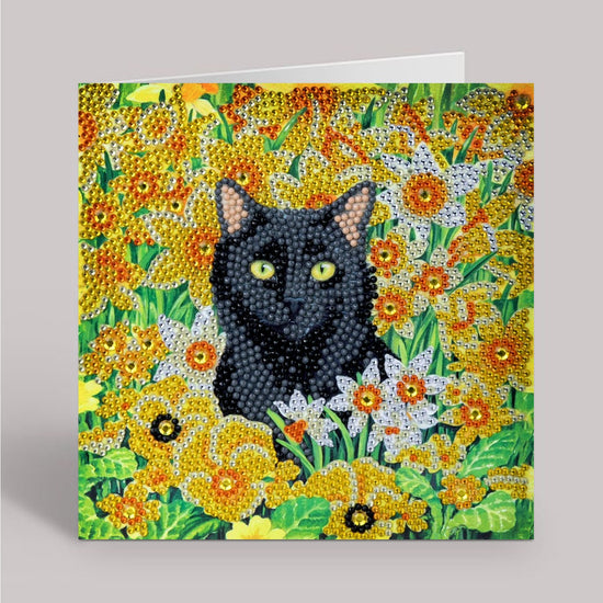 Cat amongst the flowers crystal art card