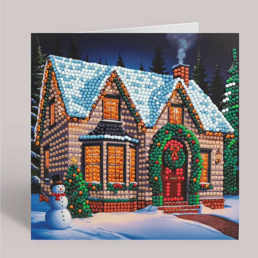 Christmas Cottage Crystal Art Card 18x18 complete