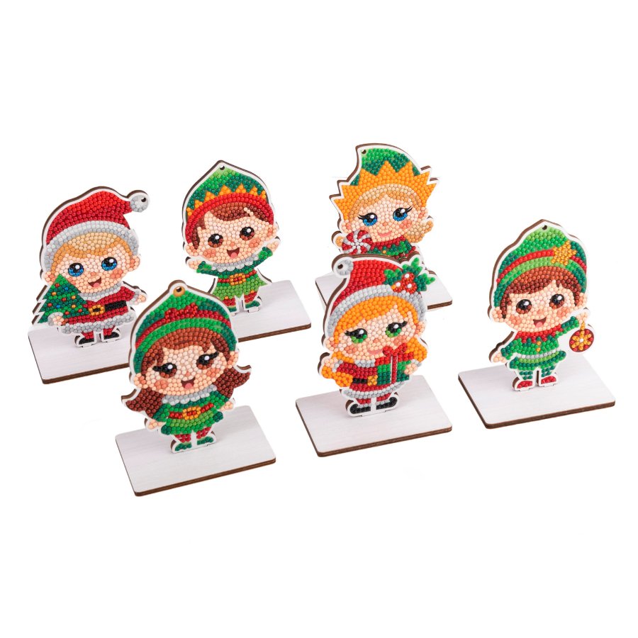 Christmas Elves Crystal Art Decorations Set angled