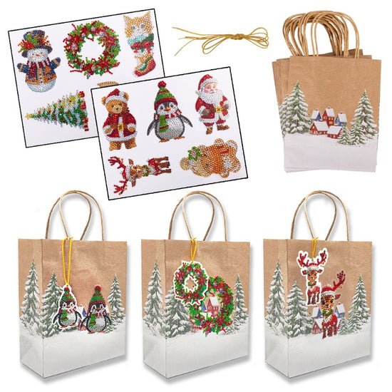 Christmas Gift Bag Tag Crystal Art Set 8