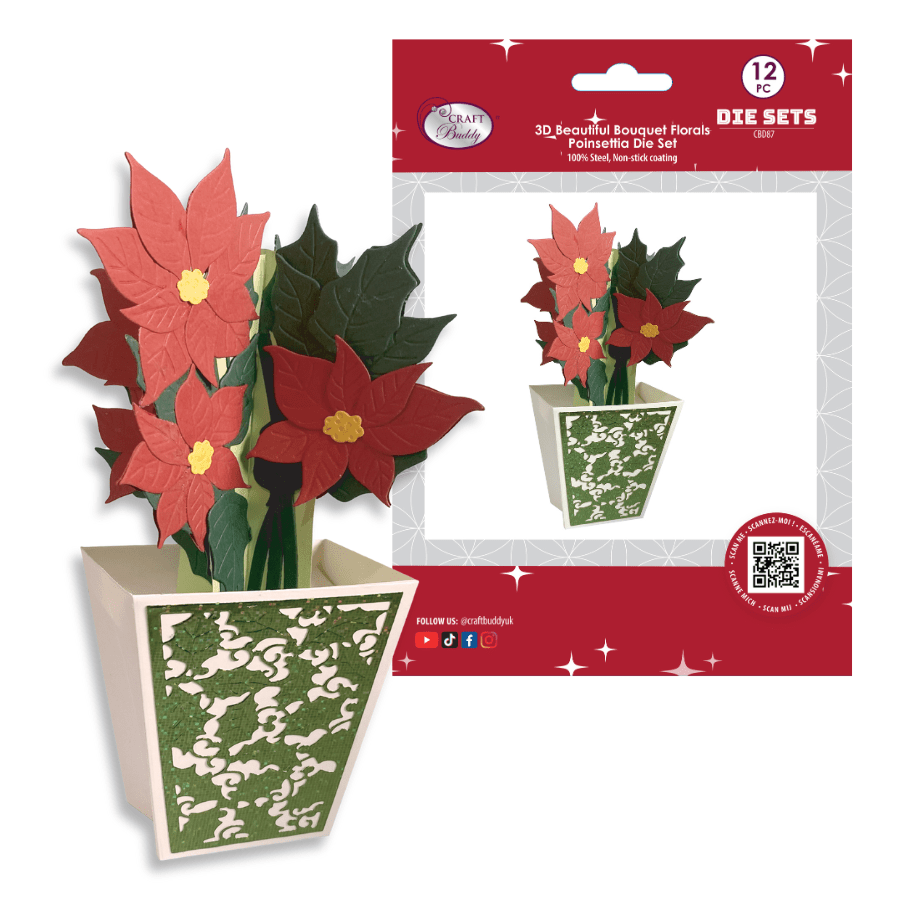 Craft Buddy Poinsettia Beautiful Bouquet 3D Gift Card Die Set1