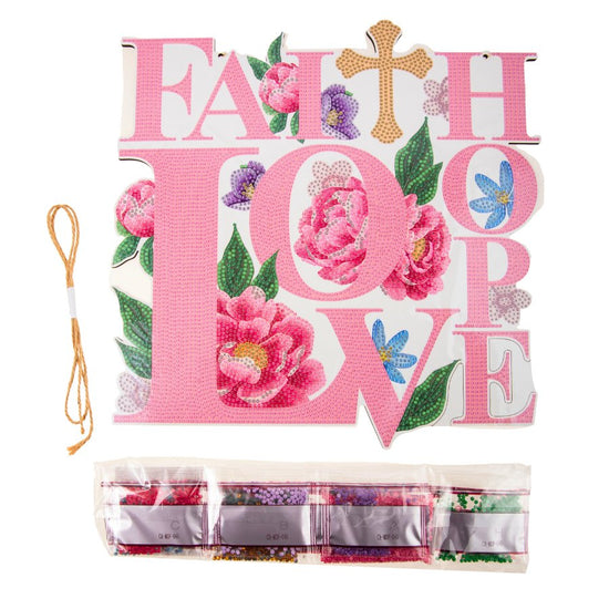 Crystal Art Hanging sign faith hope love contents