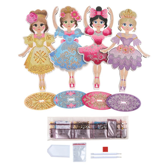 Crystal Art Wooden Decoration Kit Ballerinas contents