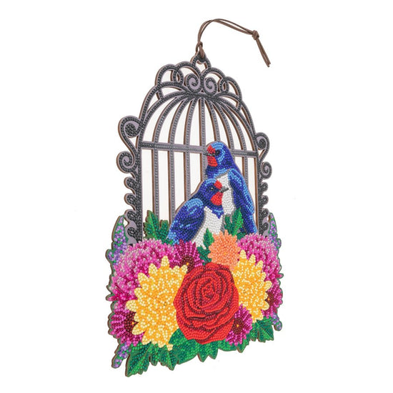 Crystal art wooden hanging decoration birdcage angled