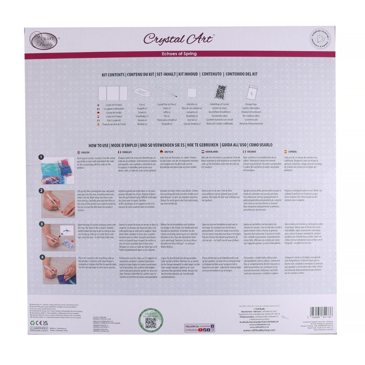 Echoes of spring diamond art triptych back packaging