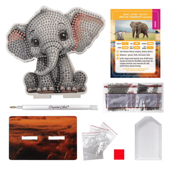 Load image into Gallery viewer, Elephant Crystal Art Wildlife Buddies contents
