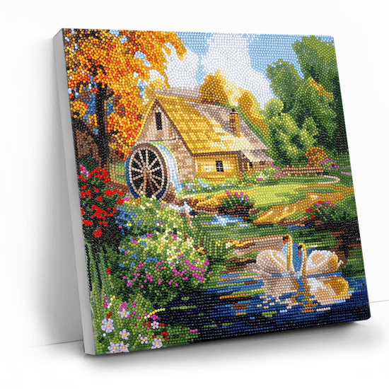 Load image into Gallery viewer, “Enchanting Water Mill” Crystal Art Canvas 30x30cm
