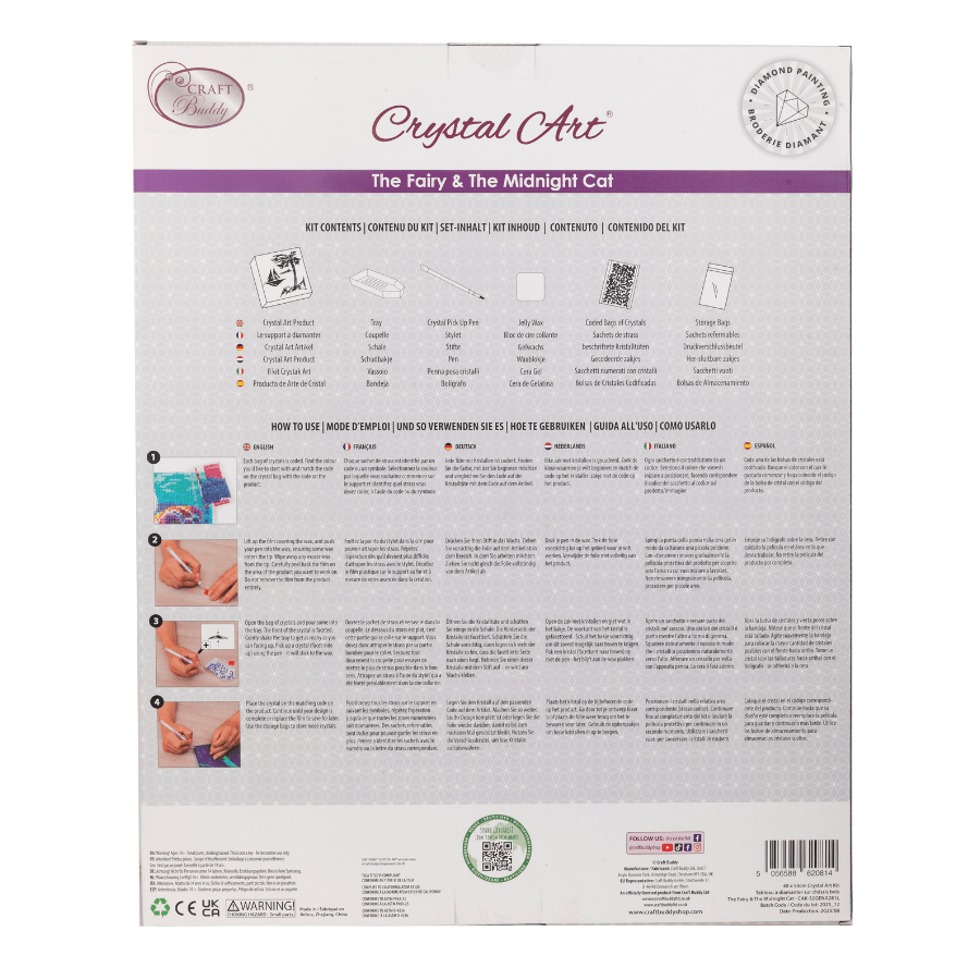 The Fairy & The Midnight Cat Crystal Art Canvas Kit 40x50cm