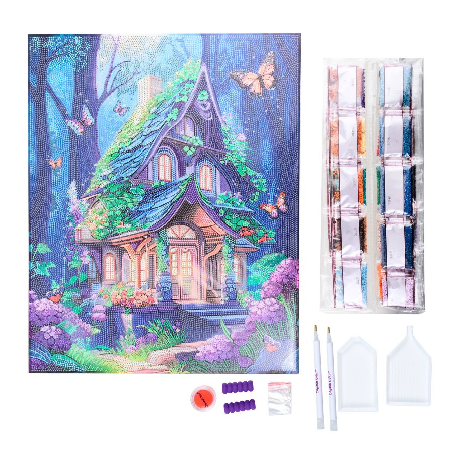 Fantasy House 40x50 Crystal Art canvas kit contents