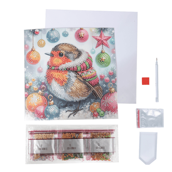 Festive Robin Crystal Art Card 18x18 contents