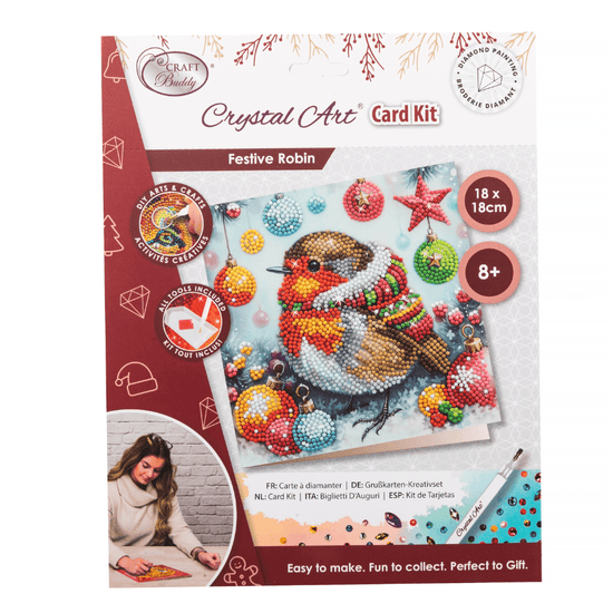 Festive Robin Crystal Art Card 18x18 pack