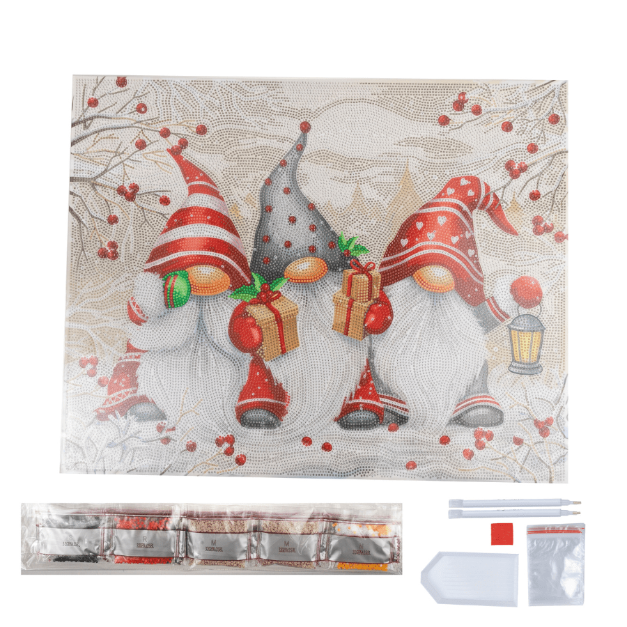 Festive Trio Crystal Art Framed Canvas Kit 50x40cm contents