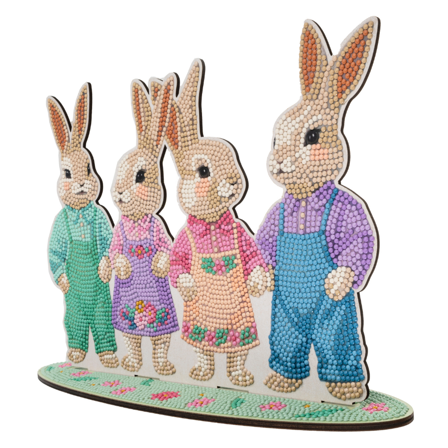 Happy Bunny Family Crystal Art Wooden Decoration