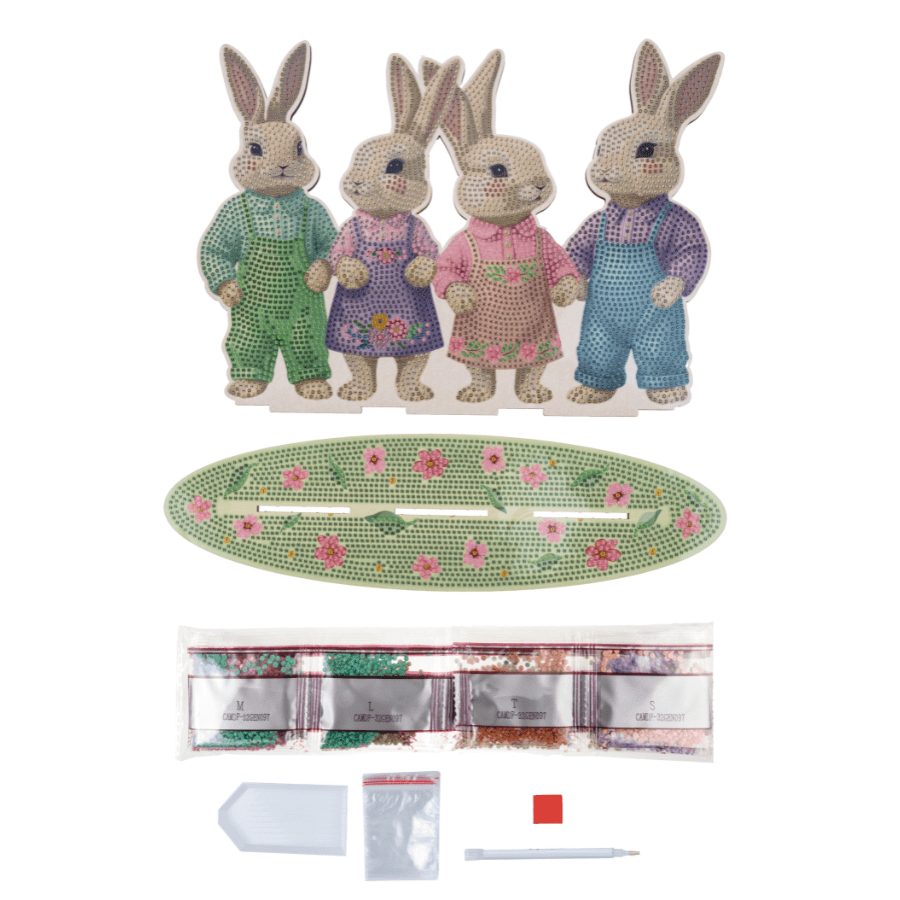 Happy Bunny Family Crystal Art Wooden Decoration