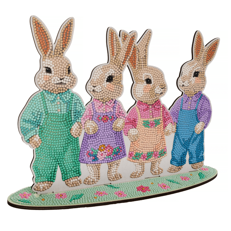 Happy Bunny Family Crystal Art Wooden Decoration