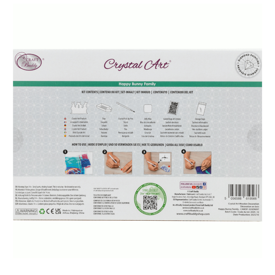 Happy Bunny Family Crystal Art Wooden Decoration