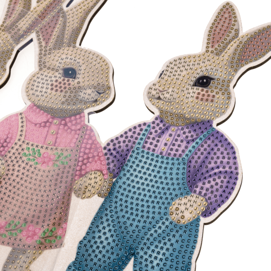 Happy Bunny Family Crystal Art Wooden Decoration