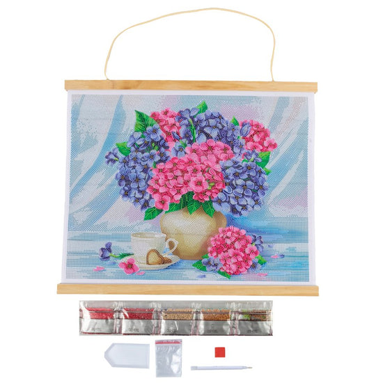 "Happy Hydrangeas" Crystal Art Scroll Kit Content