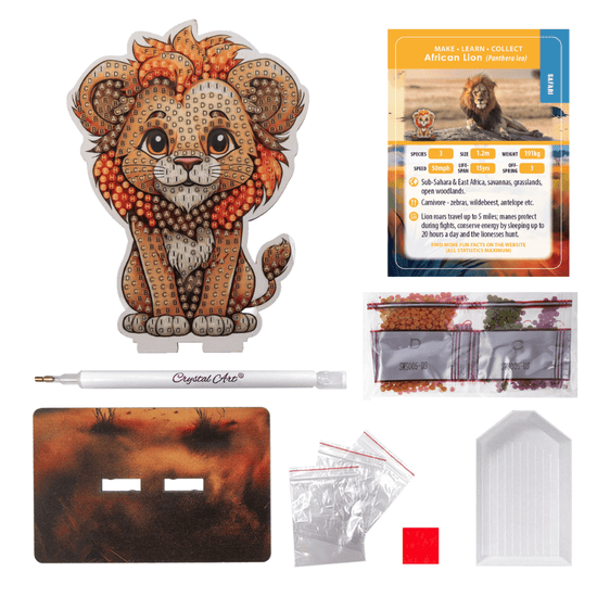 Load image into Gallery viewer, Lion Crystal Art Wildlife Buddies contents
