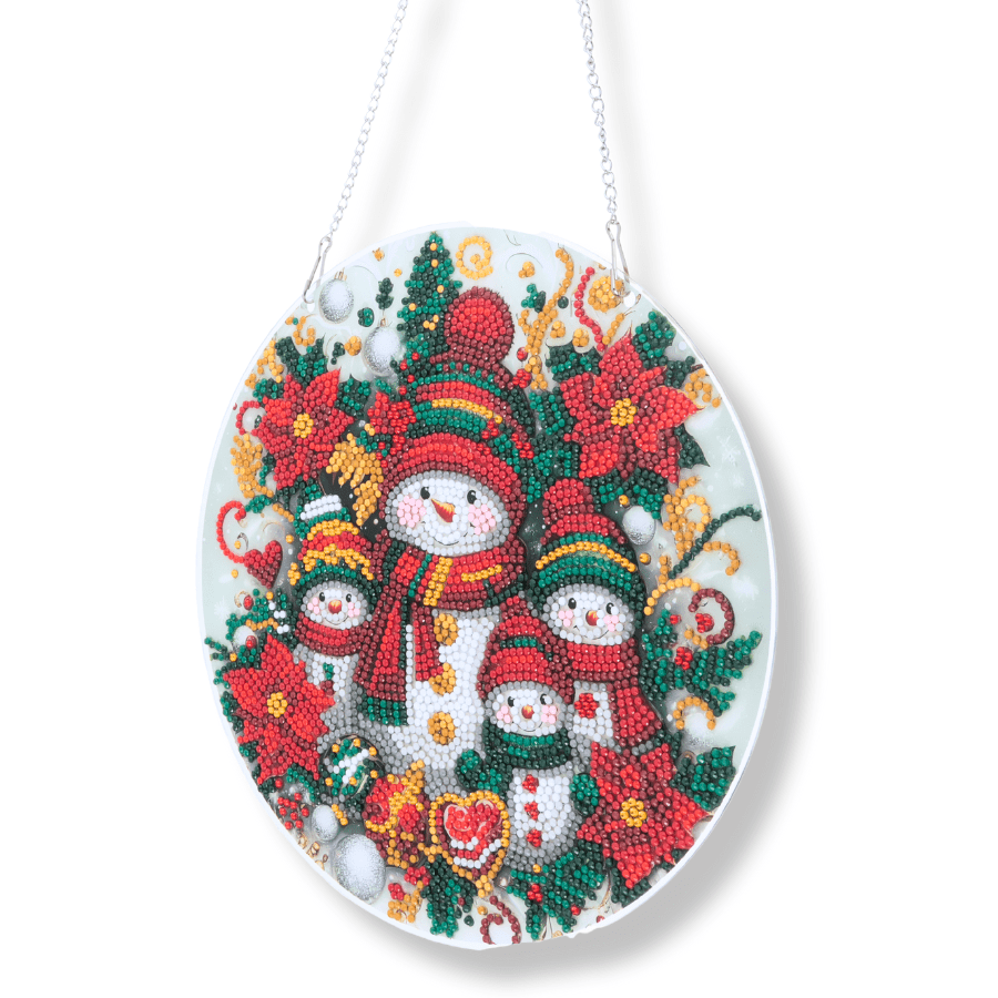 Merry Snowmen Crystal Art Hanging Decoration angle