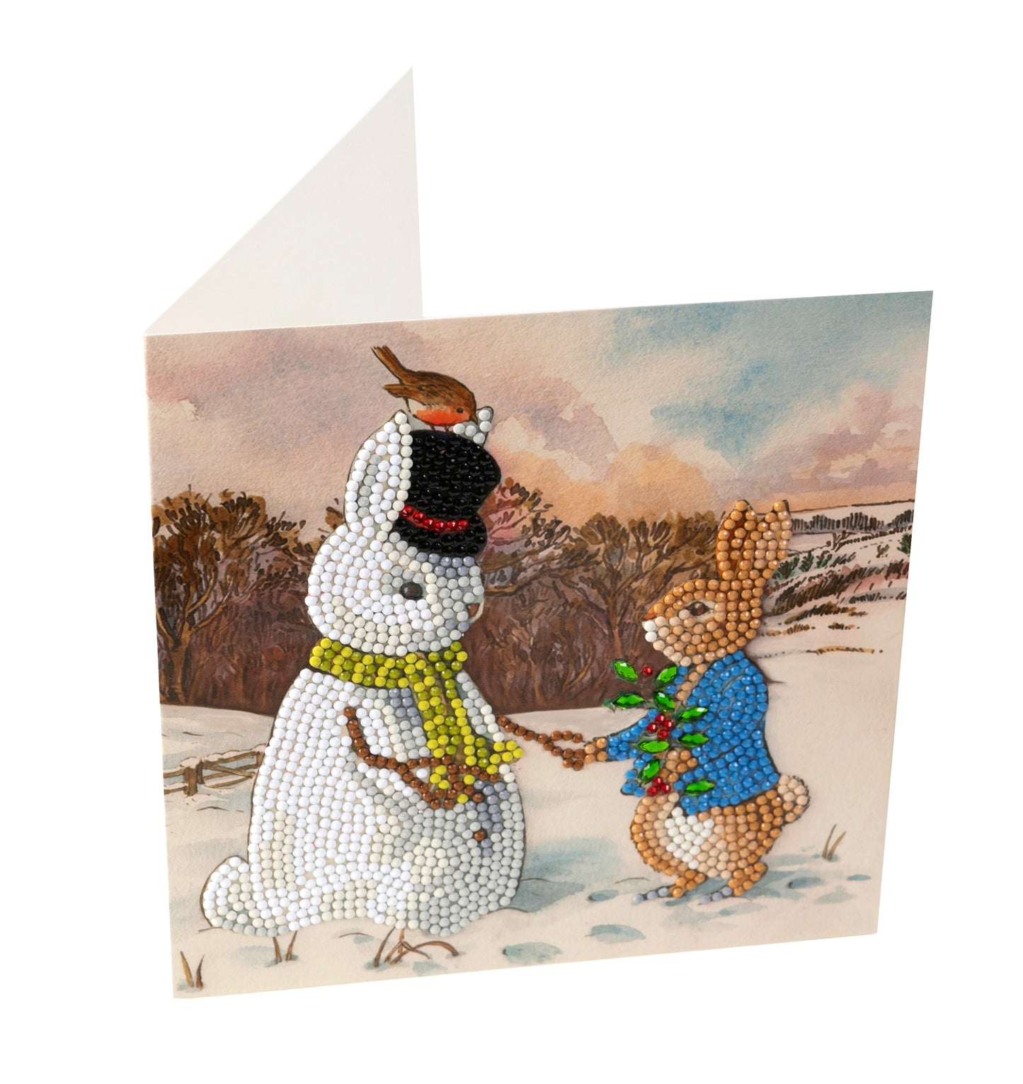 "Peter and the Snow Bunny" Crystal Art Card 18x18cm