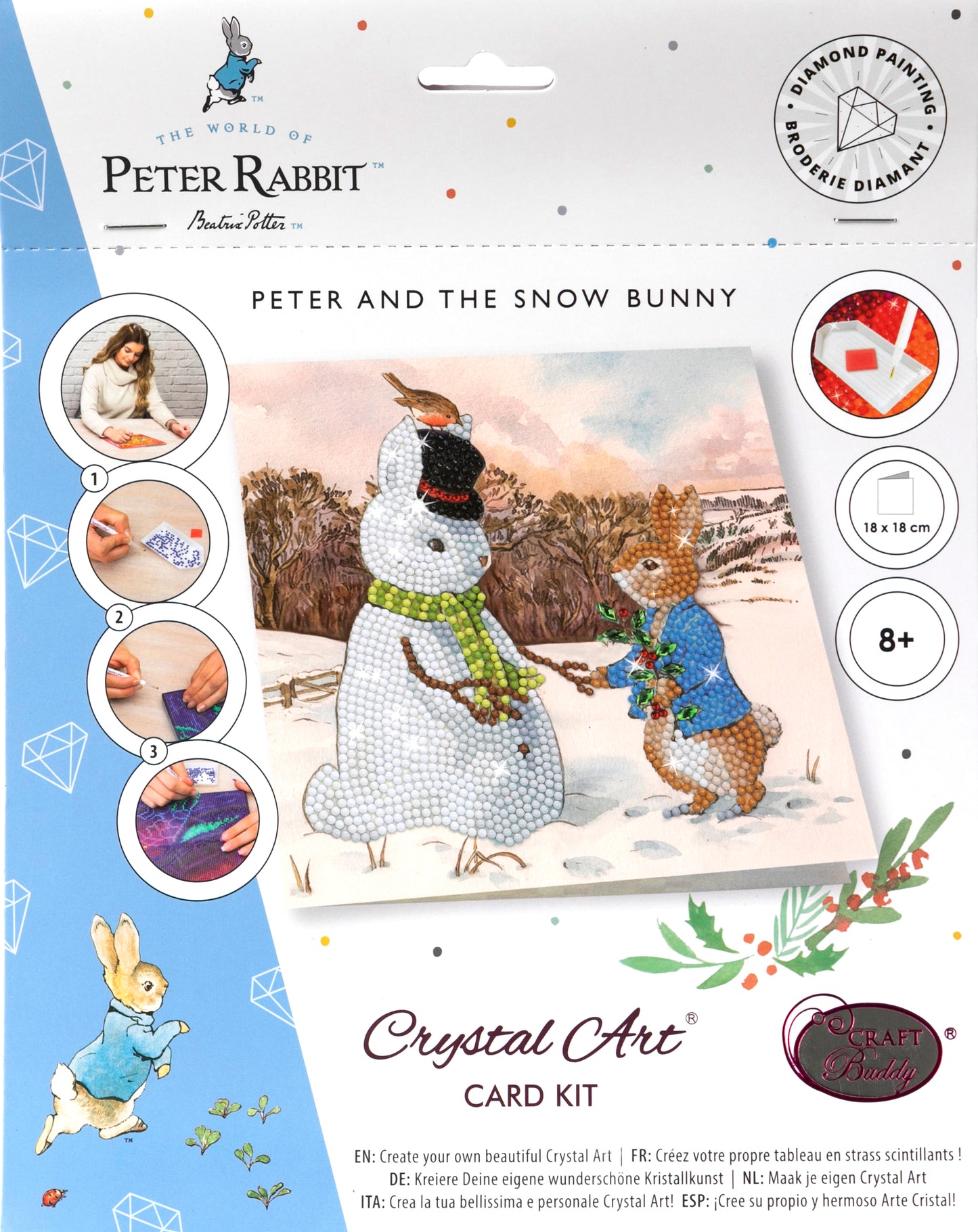 "Peter and the Snow Bunny" Crystal Art Card 18x18cm