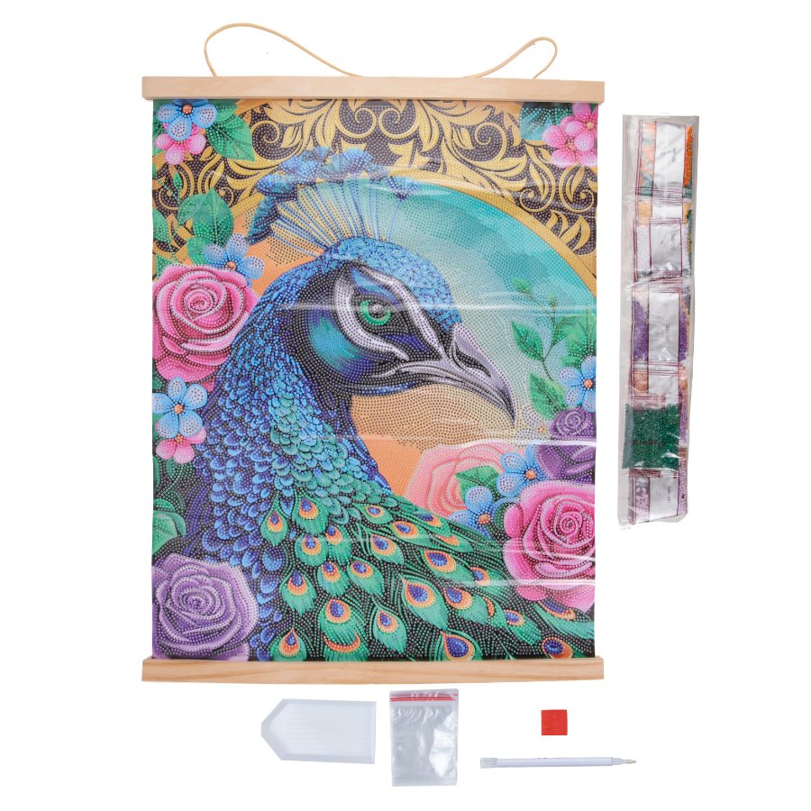 Proud Peacock Crystal Art Scroll Kit 35x45cm 3