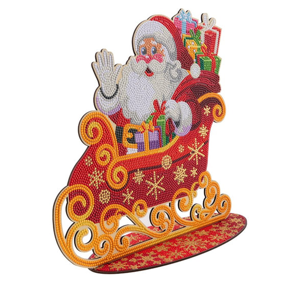 Santa Sleigh Crystal Art Wooden Decoration angled