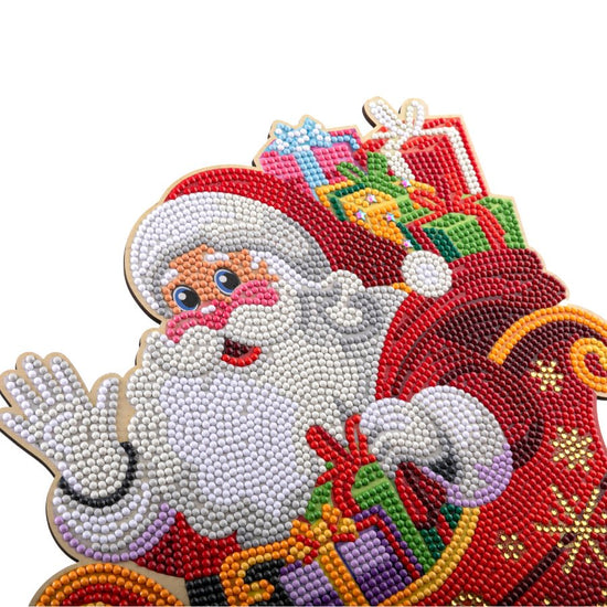 Santa Sleigh Crystal Art Wooden Decoration closeup 2