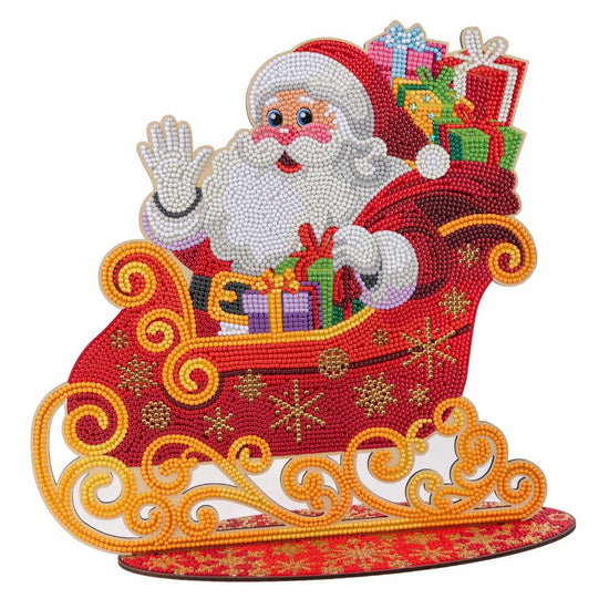 Santa Sleigh Crystal Art Wooden Decoration complete