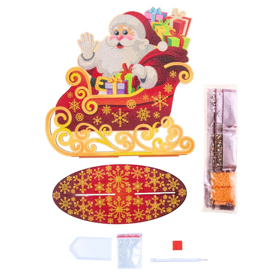 Santa Sleigh Crystal Art Wooden Decoration contents