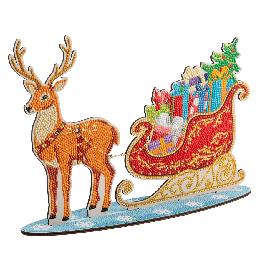 Santa's Sleigh Crystal Art Wooden Decoration Kit angle