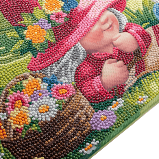 Load image into Gallery viewer, Spring Gnomes Crystal Art Canvas Kit 35x45 closeup2
