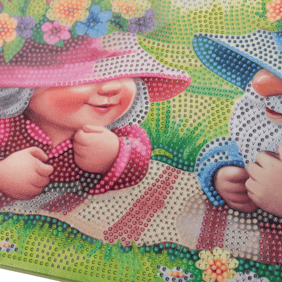Load image into Gallery viewer, Spring Gnomes Crystal Art Canvas Kit 35x45 closeup
