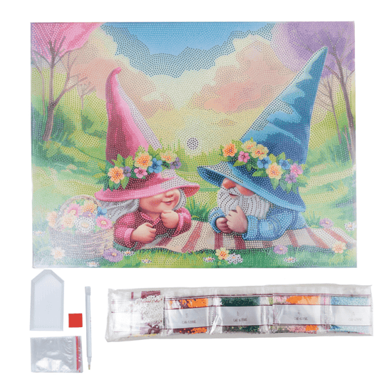 Load image into Gallery viewer, Spring Gnomes Crystal Art Canvas Kit 35x45 contents
