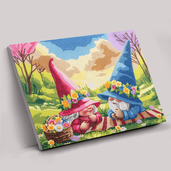 Load image into Gallery viewer, Spring Gnomes Crystal Art Canvas Kit 35x45 grey
