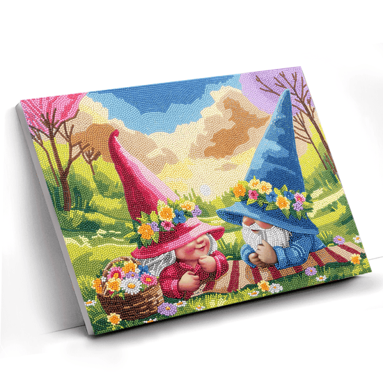 Load image into Gallery viewer, Spring Gnomes Crystal Art Canvas Kit 35x45 white
