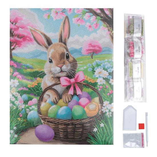 Load image into Gallery viewer, Spring Rabbit Crystal Art Canvas Kit 35x45 contents
