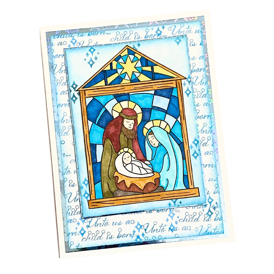 Stained Glass A6 Stamp Set Holy Family pack example 1