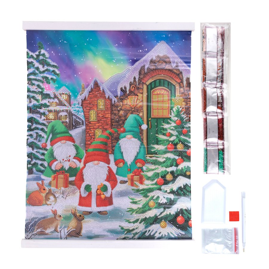 Three Merry Gnomes Crystal Art Scroll Kit 40x50cm 2