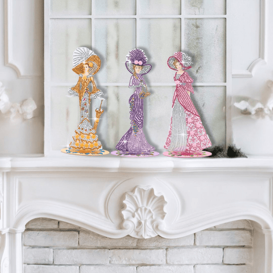 Victorian Ladies Crystal Art Wooden Decoration Set 16
