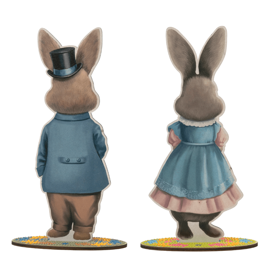 Vintage Bunnies Crystal Art Wooden Decoration