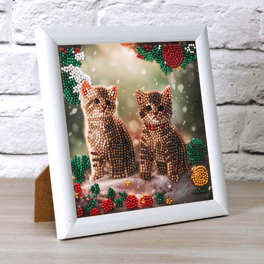 "Christmas Kittens" Crystal Art Card 18x18cm