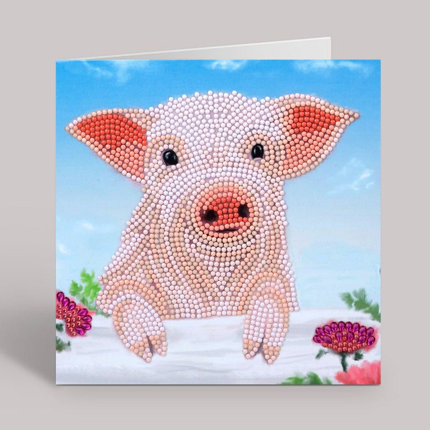 "Pig on the Fence" Crystal Art Card 18x18cm